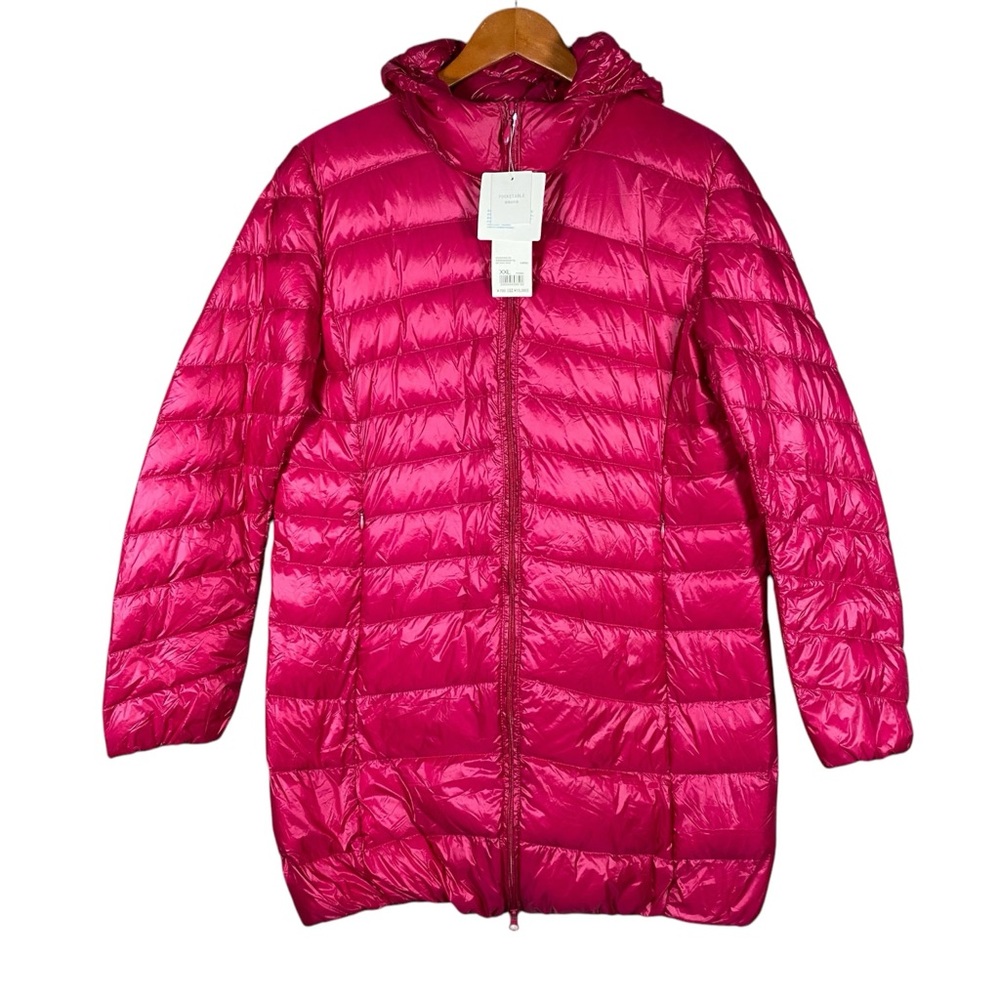Ultra Light Down Packable Quilted Puffer Coat Hot Pink Hooded Jacket Zip Pockets